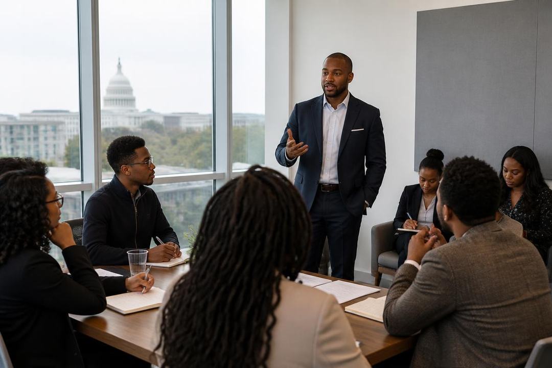 A speaker leading a professional development session in a DC meeting room